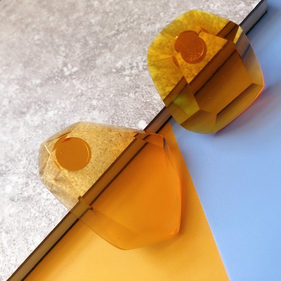 NEW Orange Irregular Geometric Polygon Earrings - Picture 3 of 5